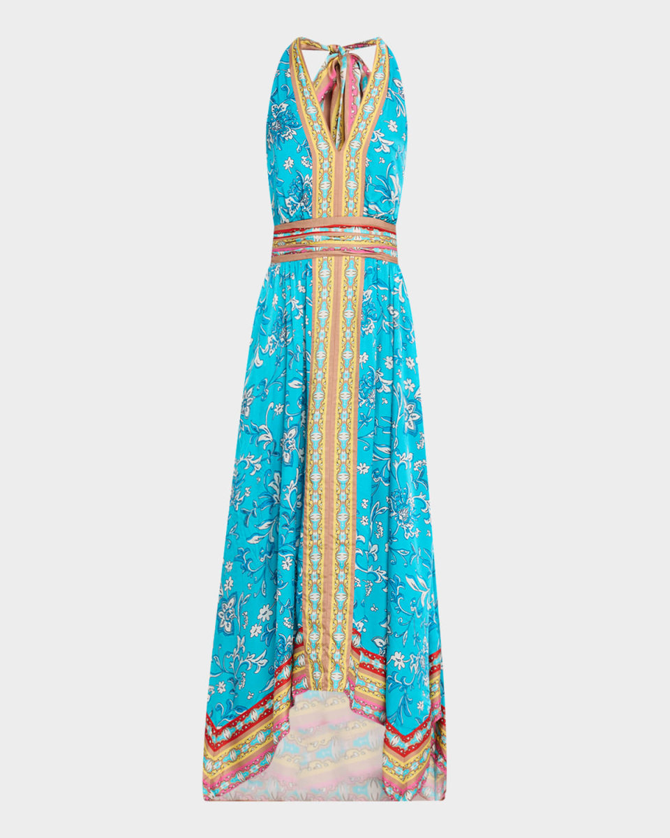 Georgina Backless Handkerchief-Hem Midi Dress